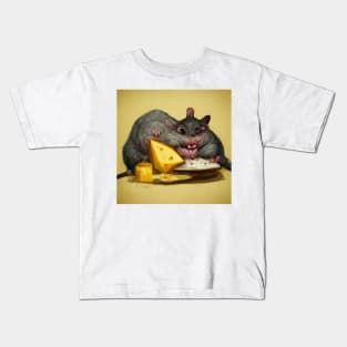 Fat Rat Eating Cheese, a very ugly rat, but a bit cute. Kids T-Shirt